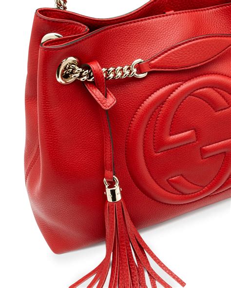 gucci soho leather chain shoulder handbag red|Gucci medium soho chain tote.